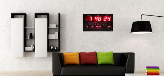HB315 Wanduhr Digital Kunststoff Schwarz 33x20cm