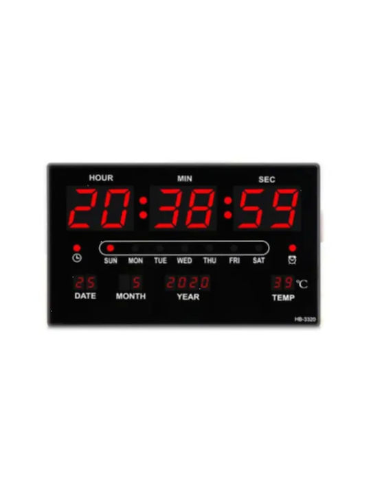 HB315 Ρολόι Τοίχου Ψηφιακό Πλαστικό Μαύρο 33x20cm