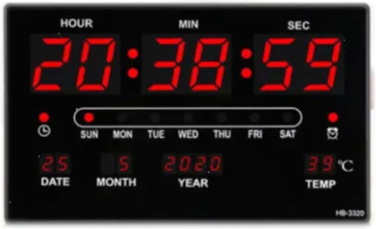 HB315 Wanduhr Digital Kunststoff Schwarz 33x20cm