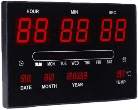 HB315 Wanduhr Digital Kunststoff Schwarz 33x20cm