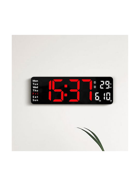 Digital Wall Clock LED Display 13 Inches Remote Control Dual Use 16961-6629 Black Frame/red-white Digits