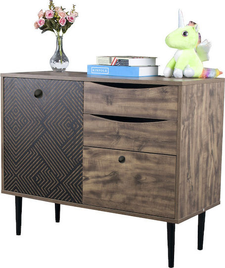 Bufet Home Din Lemn Cu Sertare Negru / Stejar Gri 90x39.5x75cm Bufet Home Din Lemn Cu Sertare Negru / Stejar Gri 90x39.5x75cm