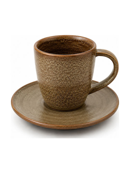 Yuk Plate Shallow made of Porcelain Brown with Diameter 15cm 6pcs