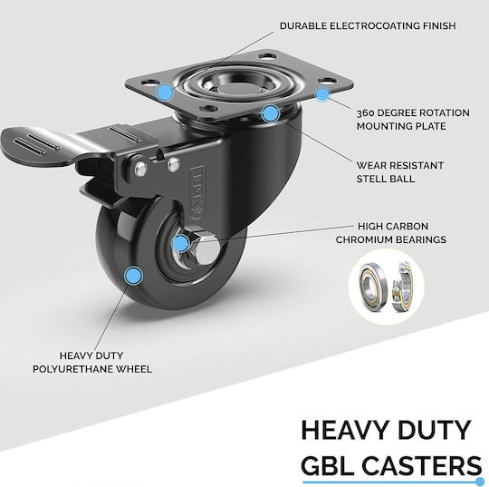 Gbl Castor Furniture Wheel Suitable for Wheeled Black 4pcs