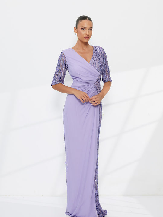 Summer Maxi Evening Slip Dress Drape Purple