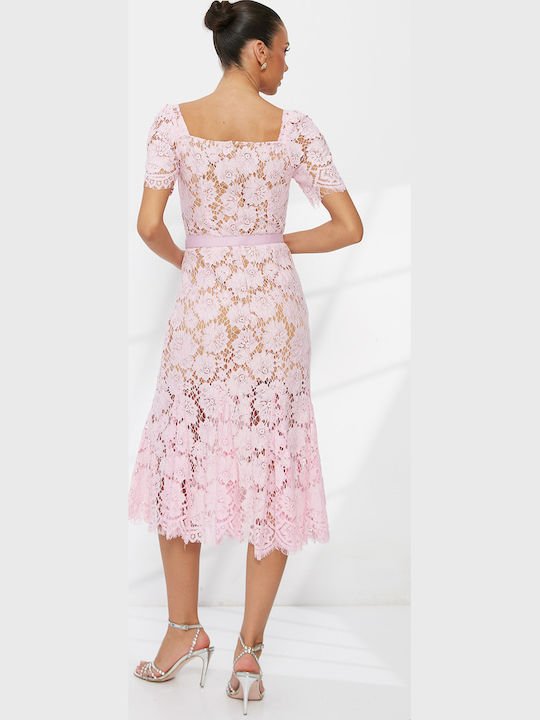 Mermaid Summer Midi Slip Dress for Wedding / Christening with Lace Pink