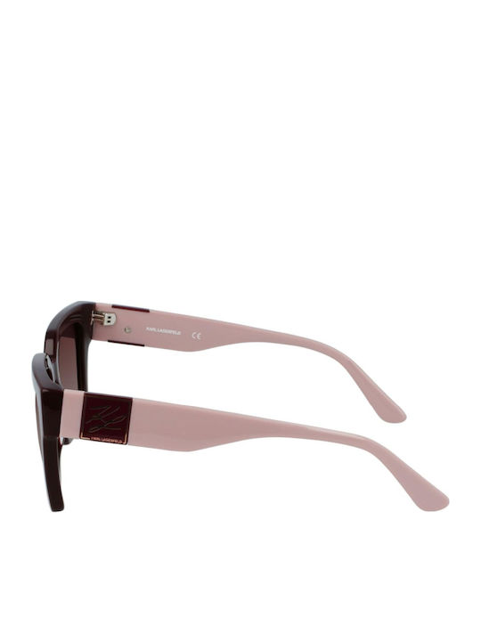 Karl Lagerfeld Feminini Ochelari de soare cu Burgundy Cadru și Maro Degrade Lentilă