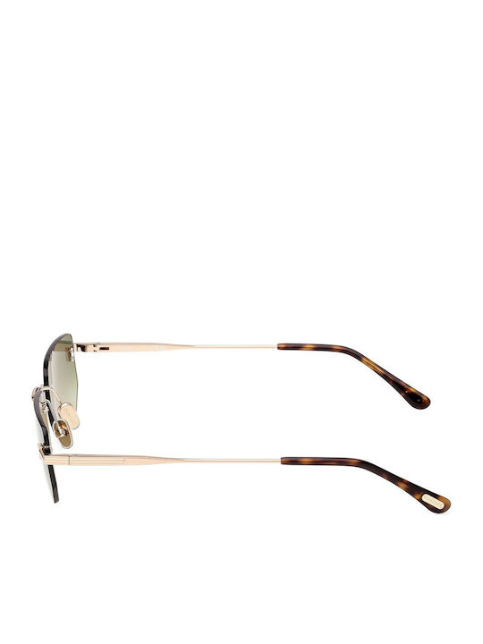 Tom Ford Men's Sunglasses with Gold Metallic Frame and Green Gradient Lens FT1355 28P
