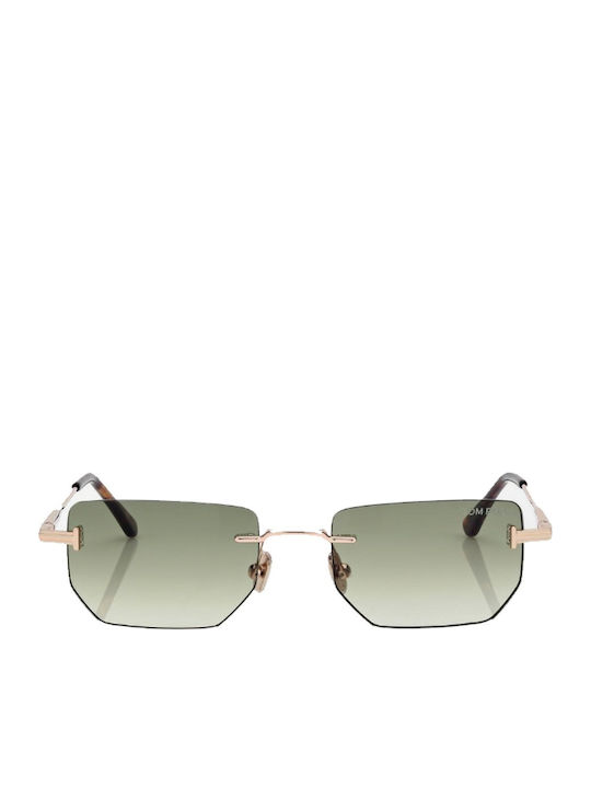 Tom Ford Men's Sunglasses with Gold Metallic Frame and Green Gradient Lens FT1355 28P