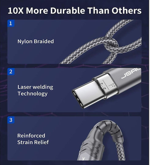 Jsaux Плетен кабел USB-C мъжки - 3,5 мм Сив 1 м