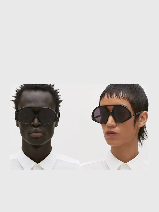 Kuboraum P31-bk Unisex Sunglasses with Black Horn-Rimmed Frame and Black Lens