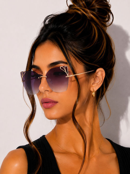 Liu Jo Woman Sunglasses with Gold Metallic Frame and Purple Lens