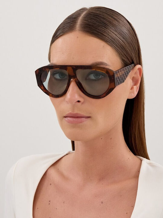 Gucci Unisex Sunglasses with Brown Horn-Rimmed Frame and Green Lens GG2128S 002