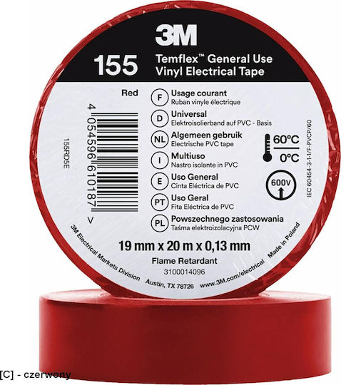 3M Μονωτική Ταινία 19mm x 20m Temflex 1300 Red Κόκκινη