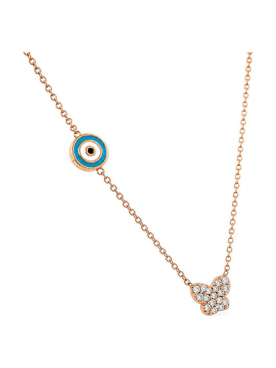 Xryseio Necklace with Butterfly Design in 9 K Rose Gold with Zircon