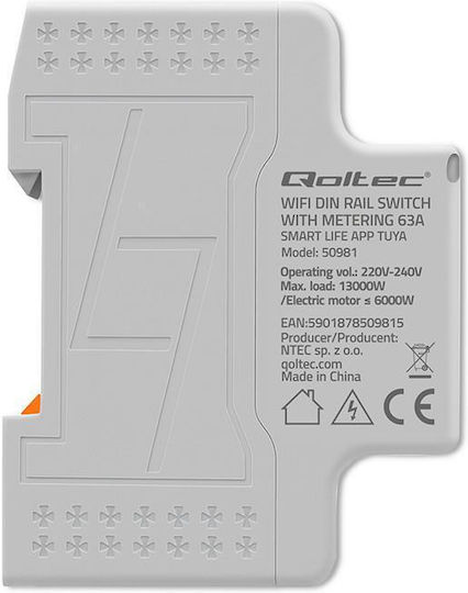 Qoltec Energy Analyzer Electric Panel Digital Rail Single-Phase Wi-Fi Tuya 50981