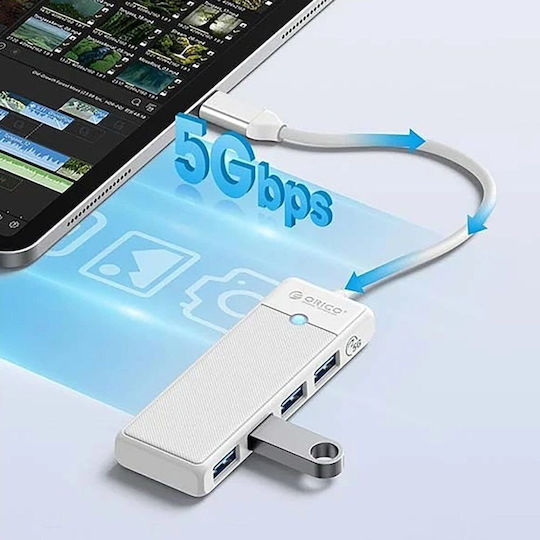Orico USB хъб 4 Порта USB 3.0 с USB-C връзка Бял