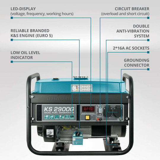 Könner & Söhnen KS 2900G Generator De Curent Pe Benzină/GPL Patru Timpi
