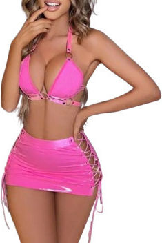 STD Rosa Leder- und Latex-Outfit