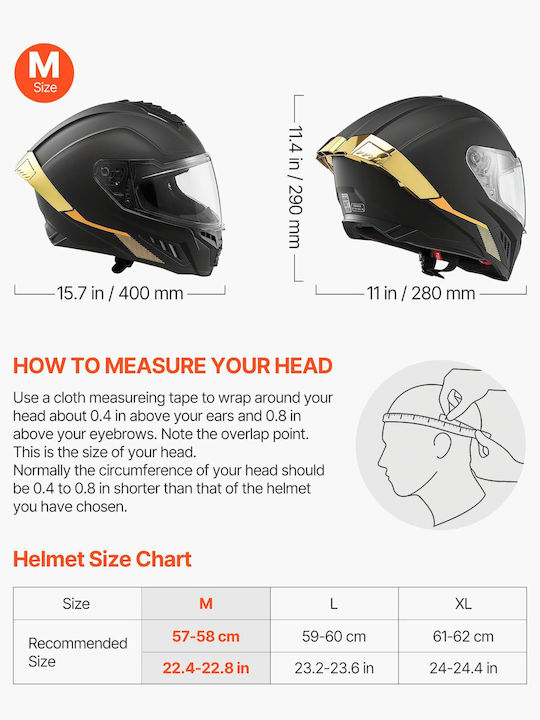 Vevor Motorcycle Helmet Full Face DOT / ECE 22.06 1700gr with Sun Visor