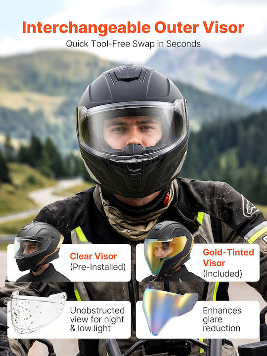 Vevor Motorcycle Helmet Full Face DOT / ECE 22.06 1700gr with Sun Visor