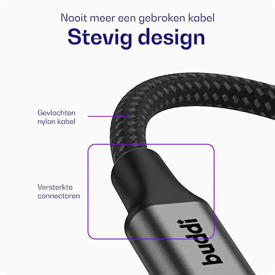 Buddi Flex Cable USB-C male - USB-C 100W Μαύρο 5m