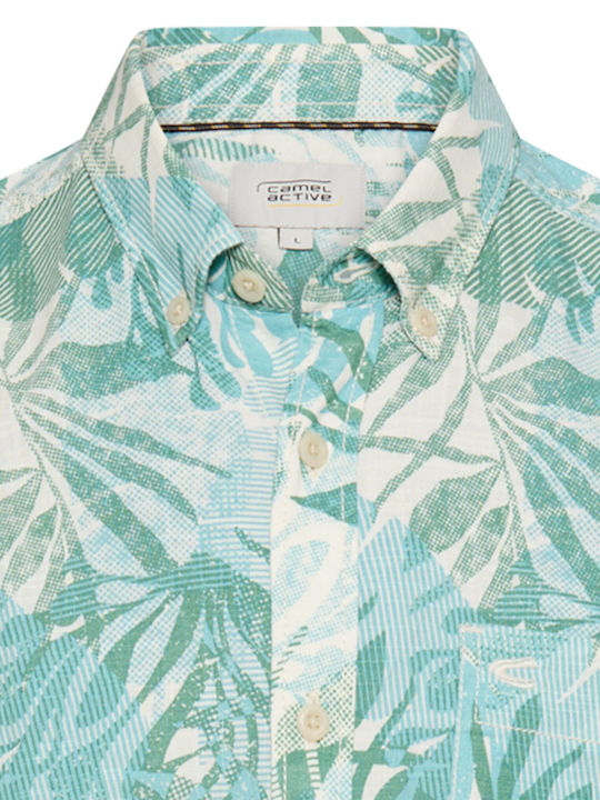 Short Sleeve Cotton Shirt Turquoise
