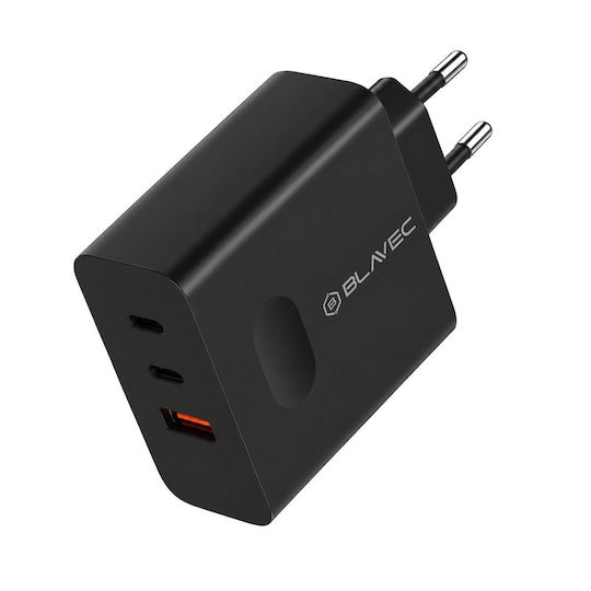 Blavec GaN Зарядно Устройство Без Кабел с USB-A Порт и 2 USB-C Порта 65W Power Delivery / Quick Charge 3.0 Черен (BC-11)