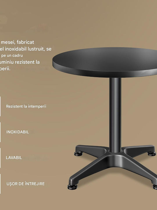 Round Wooden Bar Table with Black Aluminum Frame 60x60x70cm