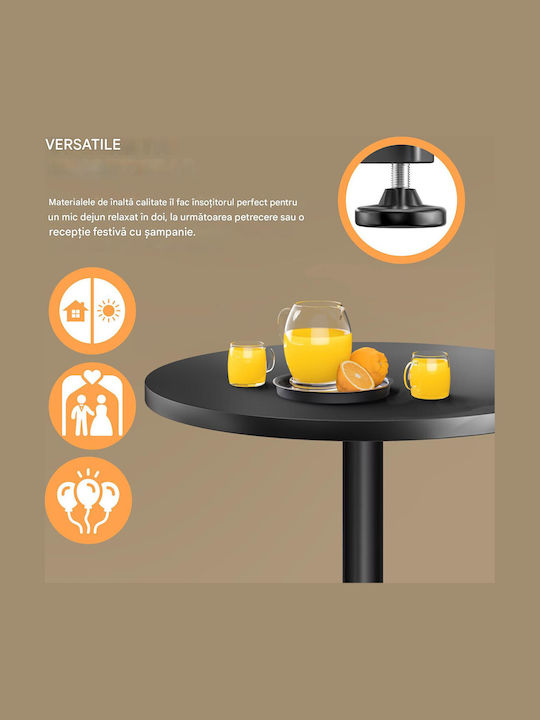 Round Wooden Bar Table with Black Aluminum Frame 60x60x70cm