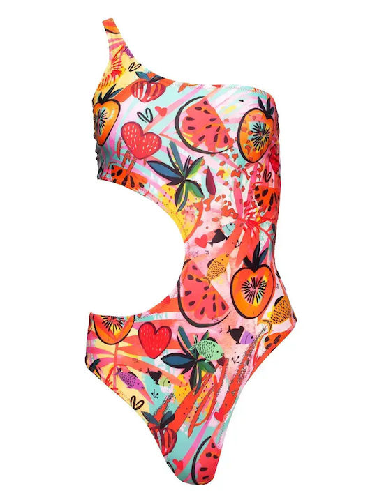 One Piece Swimsuit With One Shoulder Pink