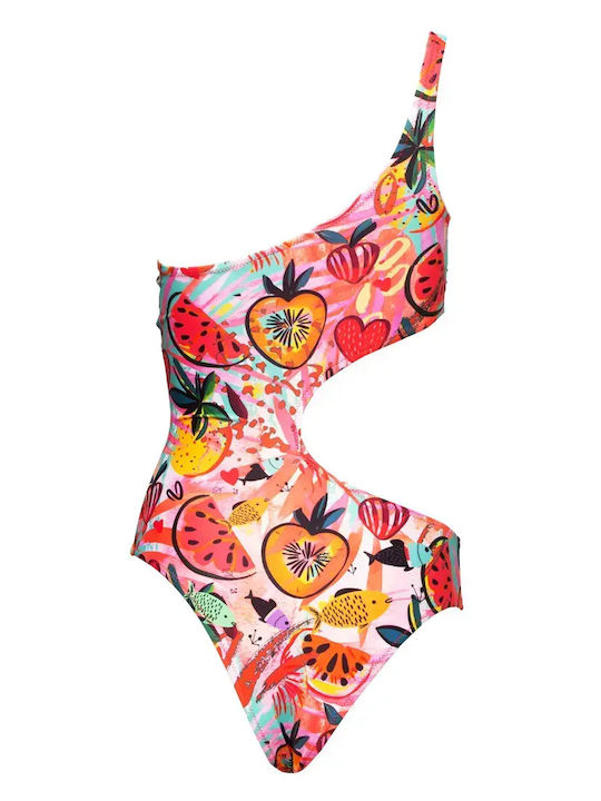 One Piece Swimsuit With One Shoulder Pink