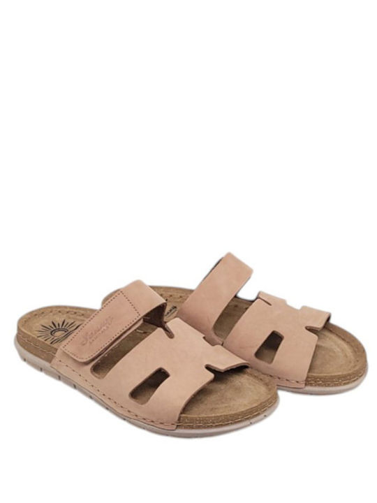 Leather Women's Flat Sandals Pink