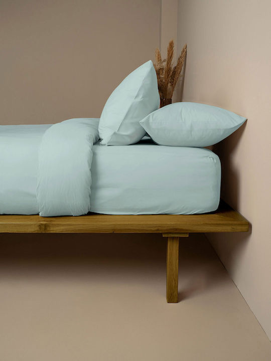 Sunshine Cotton Feelings 114 Double Bed Sheet With Rubber Hugger 160x200+30cm Light Aqua