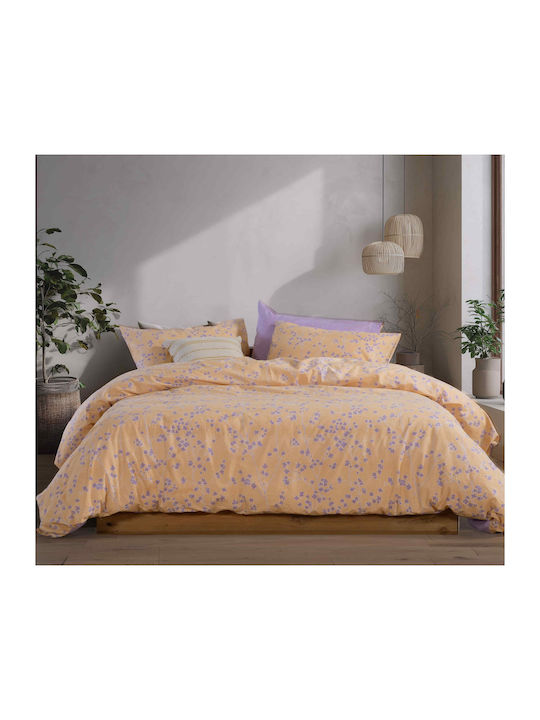 Nef-Nef Homeware Floriva Set Cearceafuri de Pat Super Dublu cu Elastic 160x200+35cm Floriva Galben (4 Bucăți)