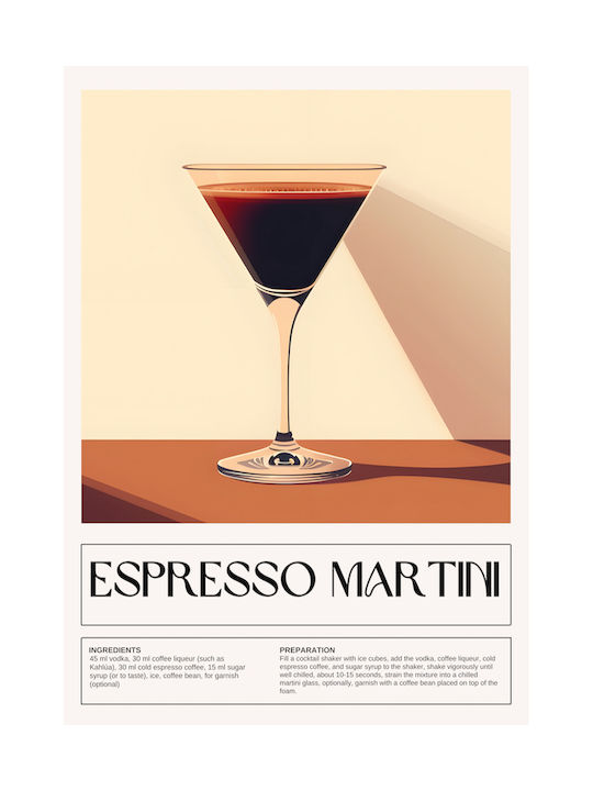 Poster Espresso Martini Cocktail Pst25472 40cm X 50cm Frame Natural Wooden Beige