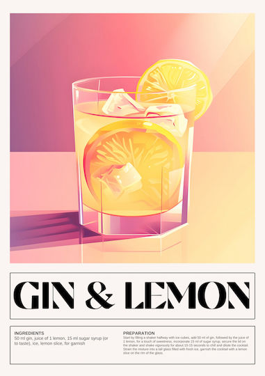 Poster Gin & Lemon Cocktail Pst25465 50cm X 70cm Black Wooden Frame 71088pd154860f55321