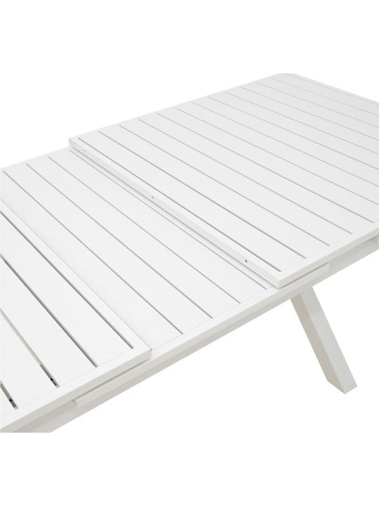 Garten- und Outdoor-Möbelsets Typsatz Speisesaal 7 Stücke Herstellerfarbe Weiß mit Sonnenschirmhalter