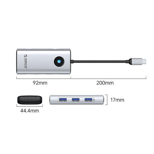 Orico PW11 6in1 USB-C Docking Station με HDMI 4K PD Ethernet Ασημί