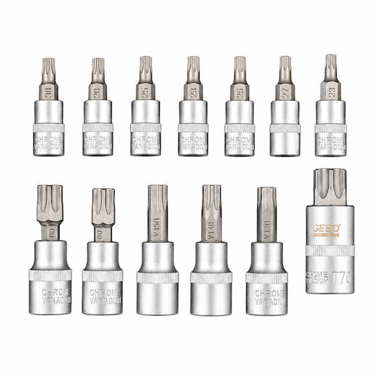 Σετ Καρυδάκια Μύτες Torx 5 Πλευρών Ts8-ts60 12 Τμχ Gebo Tools