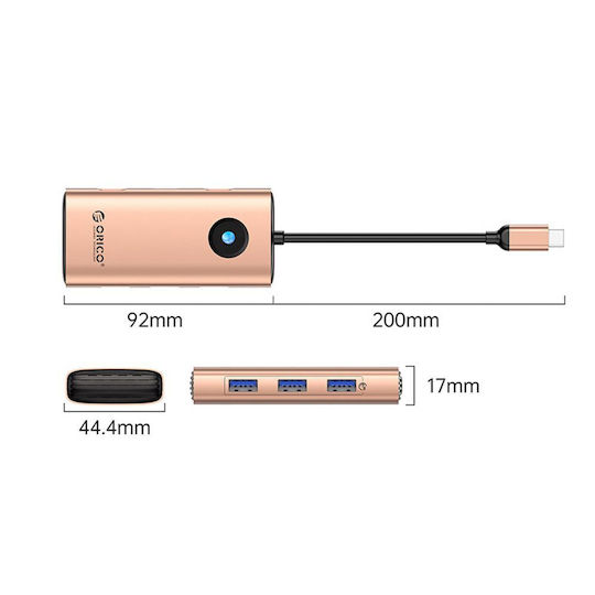 Orico PW11 6in1 USB-C Docking Station με HDMI 4K PD Ethernet Ροζ Χρυσό