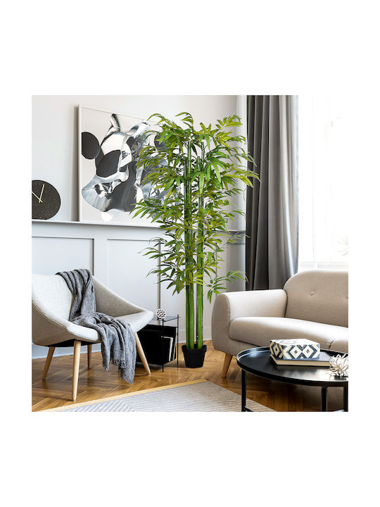 Homcom Artificial Bamboo Realistic Appearance Pot Indoor Space 180 Cm Green Black