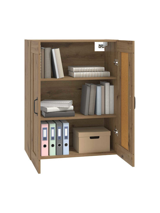 Wall Living Room Display Cabinet Made of Particle Board with Windowed Brown 69.5x34x90cm