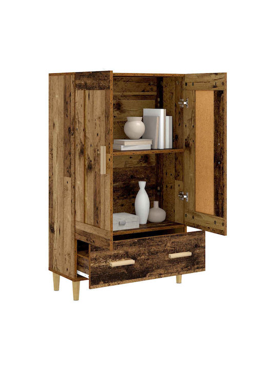 Wall Living Room Display Cabinet Made of Wood & Metal with Windowed Aged Wood 70x31x115cm