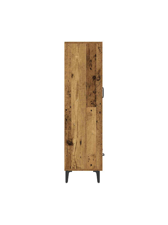 Wall Living Room Display Cabinet Made of Particle Board with Windowed Aged Wood 70x31x115cm