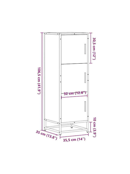 Wand Wohnzimmer Vitrine aus Holz & Metall mit Verglastem Braunen 35.5x35x106.5cm