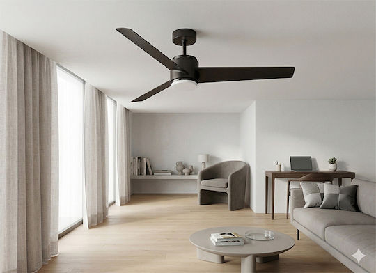Redled Style Ανεμιστήρας Οροφής 132cm με Φως Μαύρος