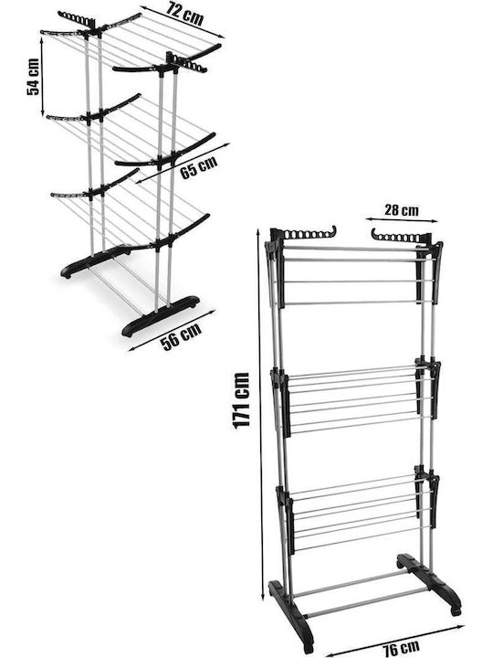 SteweHome Folding Floor Clothes Drying Rack Made of Aluminum with 20m Hanging Length