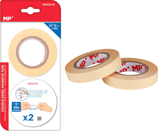 Adhesive Double-Sided Tape Beige 10m x 12mm 2 Pieces