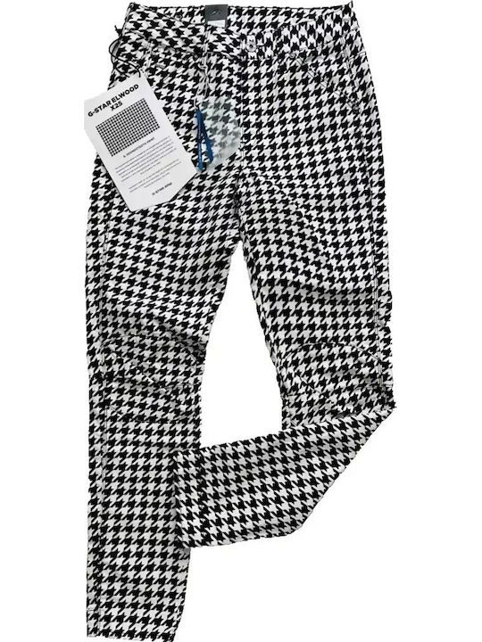 Дамски Текстилен Панталон в Boyfriend Кройка Houndstooth Print